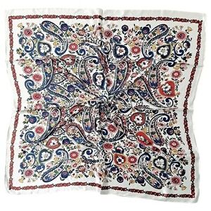 Satin Square Floral Scarf oversized Paisley white Boho hair neck 💖2/$30